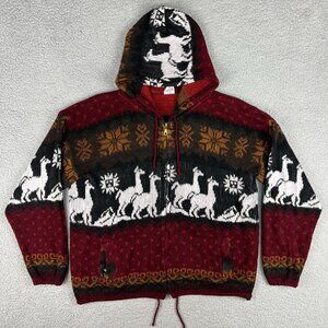 Yari Artesanias Hoodie Men Small S Red Alpaca Wool Sweater Full Zip Knit Vintage